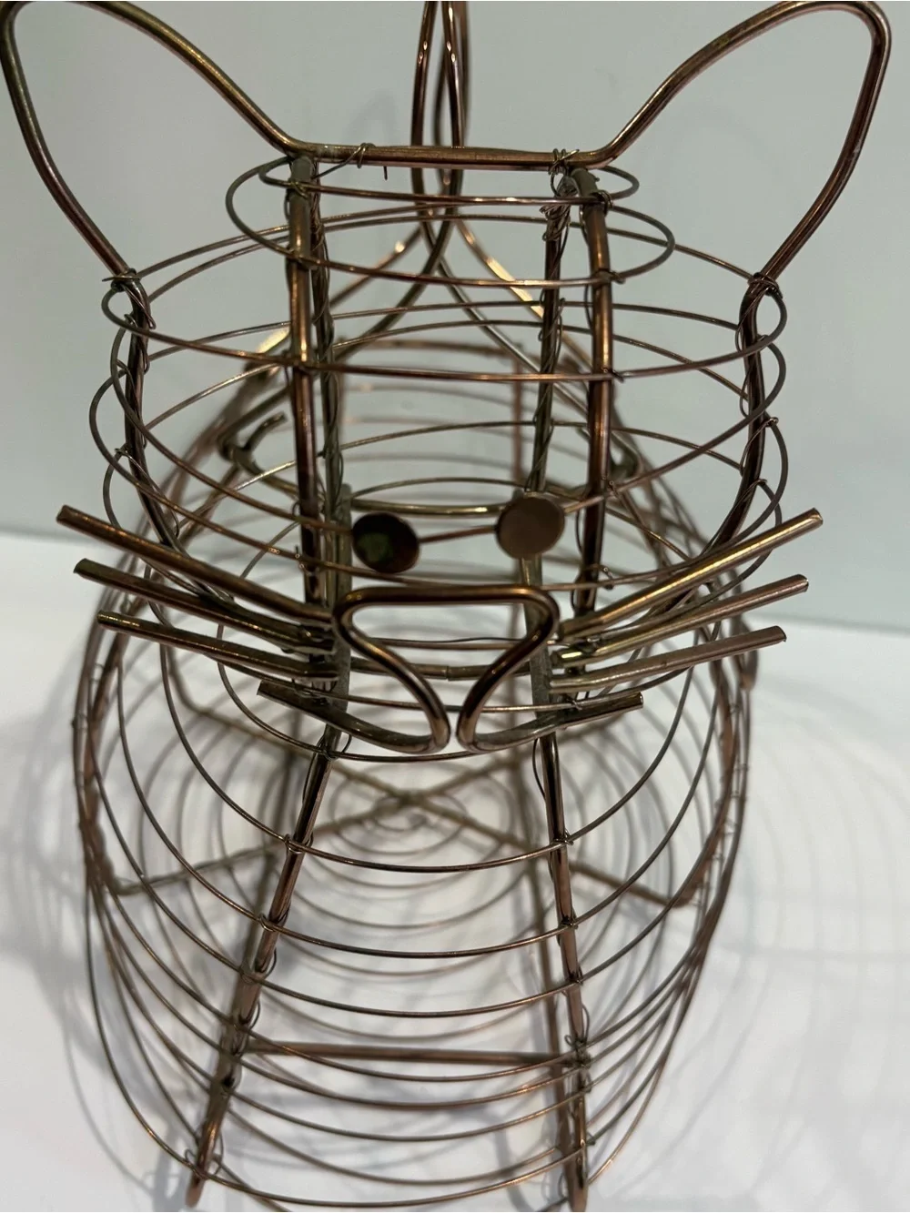 Vtg Copper Wire Cat Egg‎ Basket Kitsch 90’s Cottage Decor Country Farm Barn